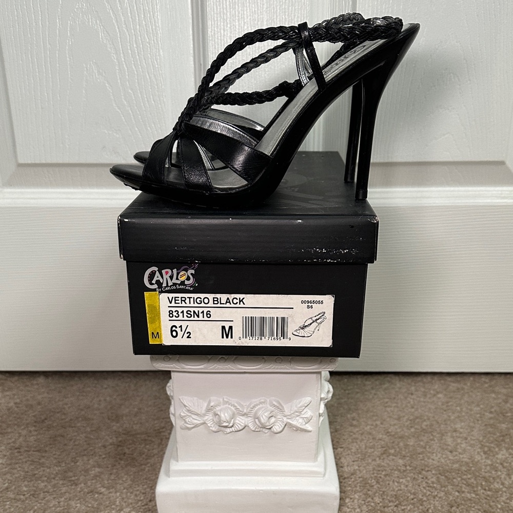 Carlos by Carlos Santana Black Braided Strappy Heels